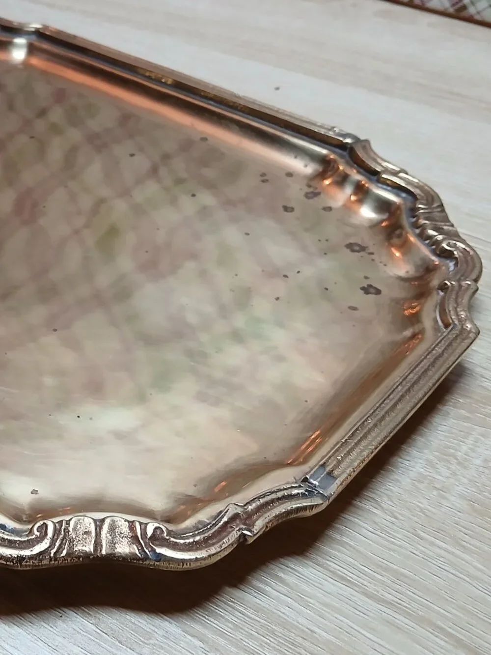 JCPENNEY BRASSWARE BRASS ORNATE EDGE METAL PLATTER TRAY MADE IN INDIA